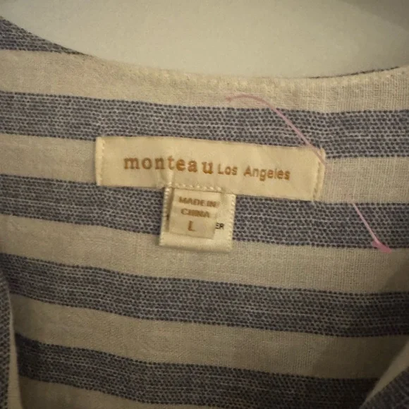 Monteau Navy and White Striped Midi Dress Size L - Picture 2 of 3